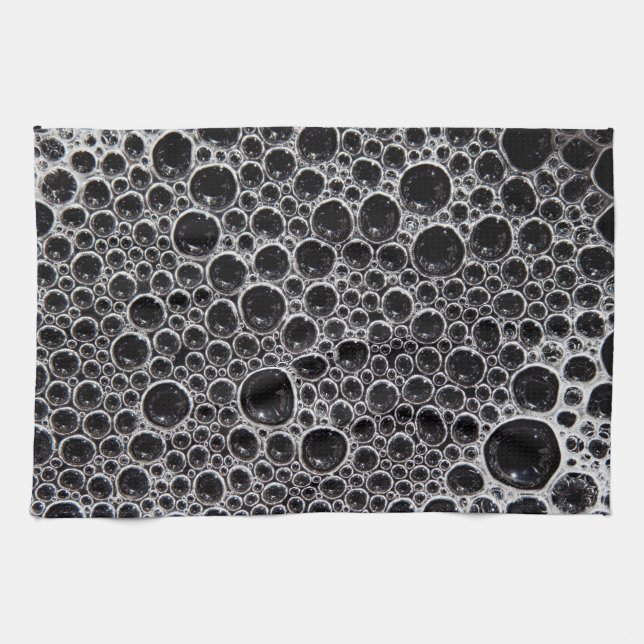 Sudsy soap bubble black and white kitchen towel (Horizontal)