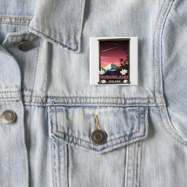 Suðurland Iceland travel poster 2 Inch Square Button (In Situ)