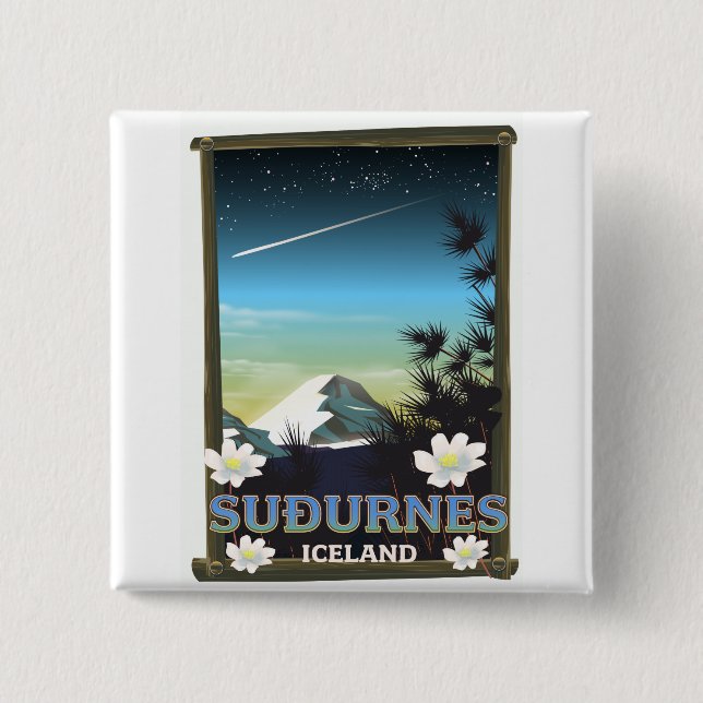 Suðurnes iceland travel poster 2 inch square button (Front)