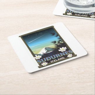 Suðurnes iceland travel poster square paper coaster