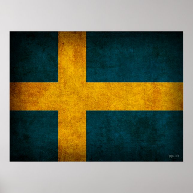 Suède Drapeau Distressed Poster imprimé (Devant)