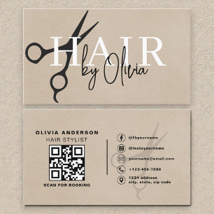 Suede Neutral Scissors QR Code Hair Stylist Business Card