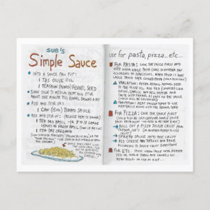 Sue's Simple Sauce recipe postcard