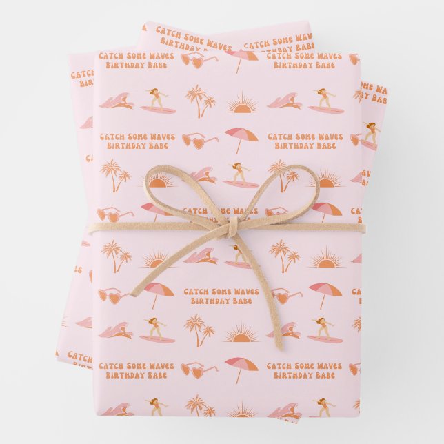 Sufer Girl Birthday Gift Wrap (In situ)