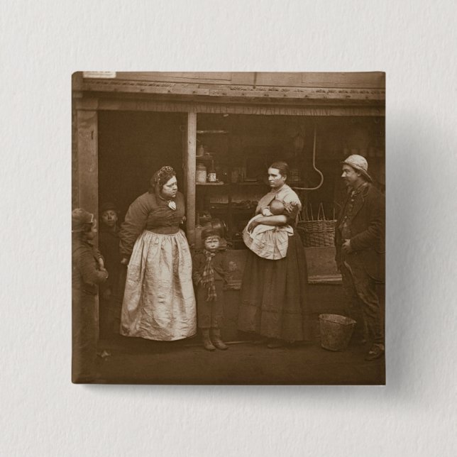 Sufferers from the Flood, from 'Street Life in Lon 2 Inch Square Button (Front)