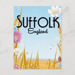 Suffolk England farmyard cartoon travel poster Postcard