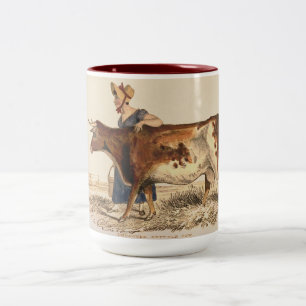 "Suffolk Lady & Red Poll Cow" Two-Tone Coffee Mug
