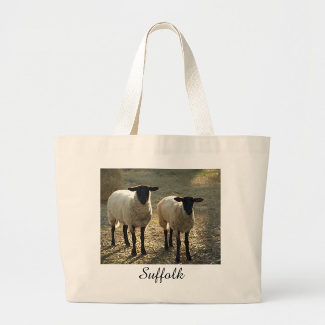 Suffolk Sheep Afternoon Sunlight Pastoral Scene Large Tote Bag (Front)