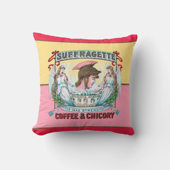 Suffragette Coffee & Chicory Throw Pillow (Front)