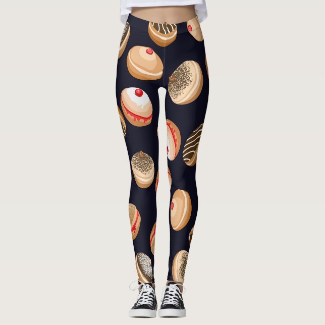 Sufganiyot Doughnuts: Hanukkah Vintage Pattern Leggings (Front)