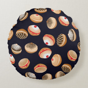 Sufganiyot Doughnuts: Hanukkah Vintage Pattern Round Pillow