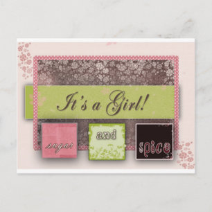 Sugar and spice announcement postcard