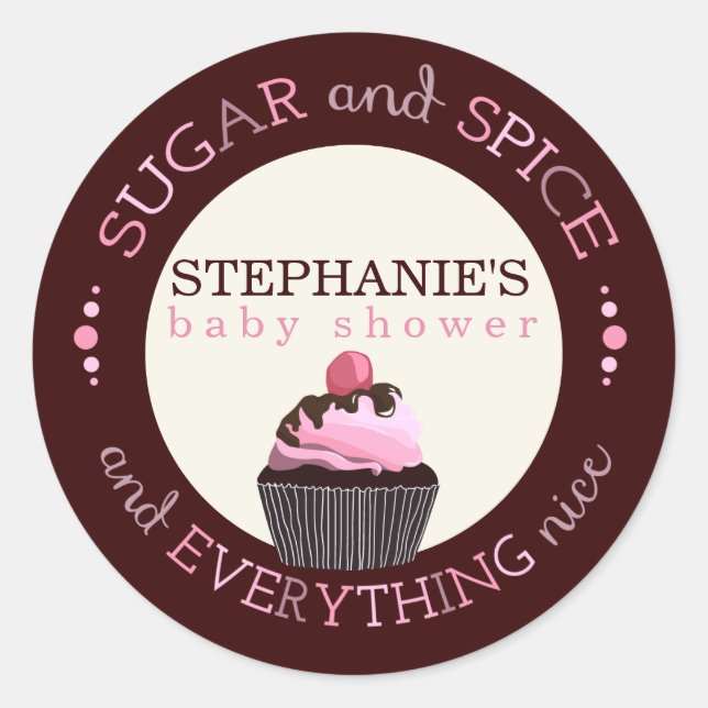 Sugar and Spice Cupcake Baby Shower Favour Sticker (Front)