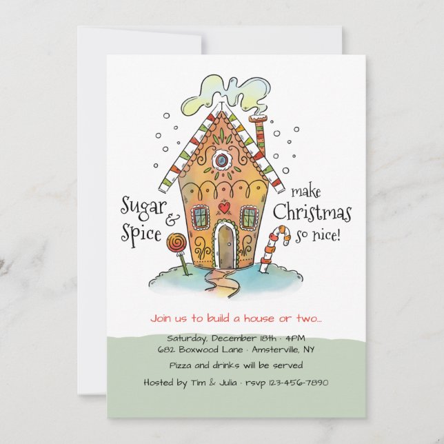 Sugar and Spice Gingerbread House Decorating Party Invitation (Front)