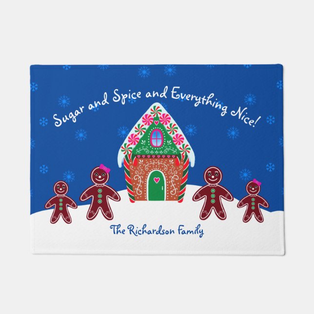 Sugar and Spice Gingerbread Personalized Christmas Doormat (Front)