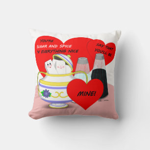 Sugar and Spice - Old Fashioned Valentine Card Art Throw Pillow
