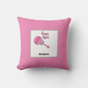 Sugar and Spice Polka Dot Rattle Baby Name  Throw Pillow