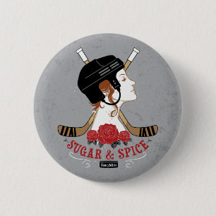 Sugar and Spice Womens Hockey Player 2 Inch Round Button