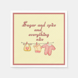 Sugar and Spice Yellow and Pink Baby Shower Napkin