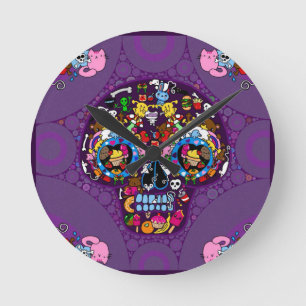 Sugar Art Skull Kawaii Doodle customized Round Clock