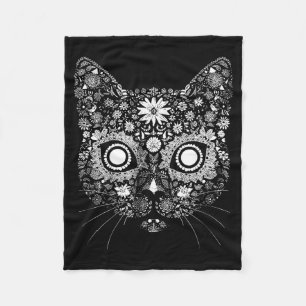 Sugar Cat Skull Flower Artistic Design Fleece Blanket