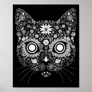 Sugar Cat Skull Flower Artistic Design  Poster