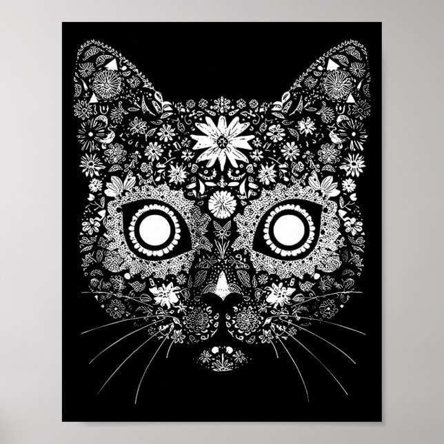 Sugar Cat Skull Flower Artistic Design  Poster (Front)