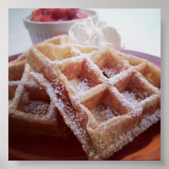 Sugar Covered Waffle and Fresh Strawberries Poster (Front)