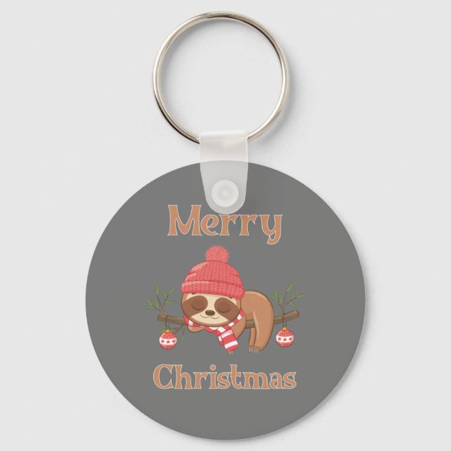 Sugar Cute Sloth Christmas Keychain (Front)