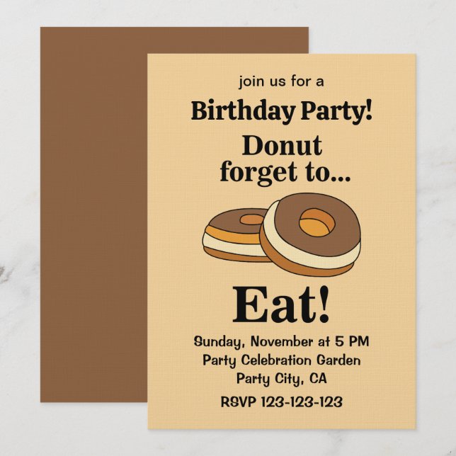 Sugar Donut Doughnut Birthday Party Invitation (Front/Back)