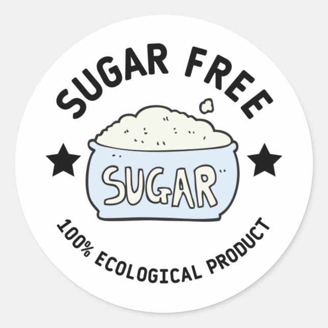 Sugar free 100% ecological product, diet, vegan classic round sticker (Front)