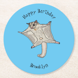 Sugar glider cartoon illustration round paper coaster