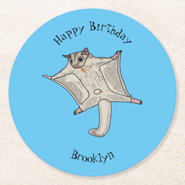 Sugar glider cartoon illustration round paper coaster (Front)