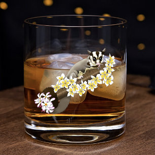 Sugar Glider Cute Floral Whiskey Glass