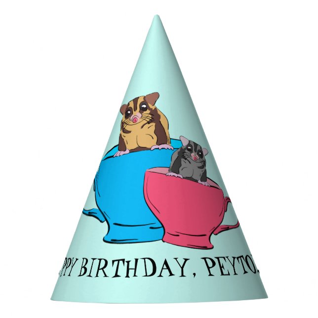 Sugar Glider in Tea Cups Custom Birthday Party Hat (Front)