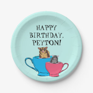 Sugar Glider in Tea Cups Custom Birthday Party Paper Plate