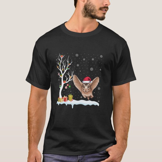 Sugar Glider Santa Hat Festive Tree Light Christma T-Shirt (Front)