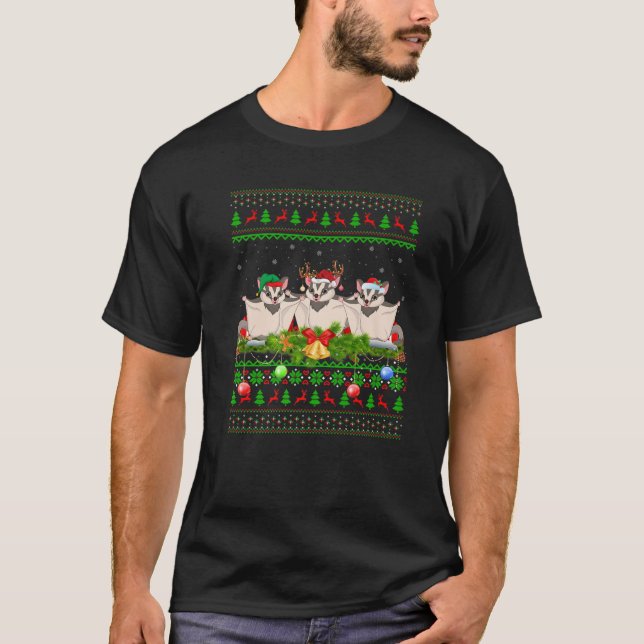 Sugar Glider Xmas Lighting Santa Ugly Sugar Glider T-Shirt (Front)