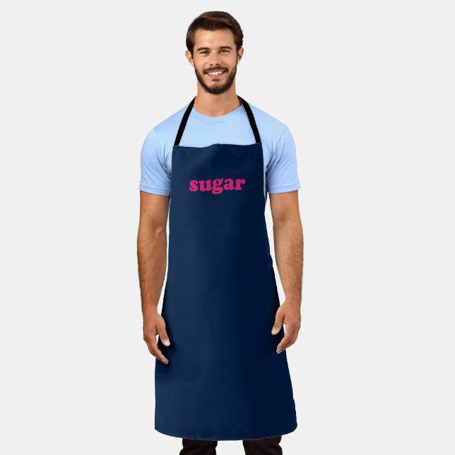 Sugar hot pink modern typography funny navy blue apron (Worn)
