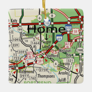 Sugar Land TX Map Ceramic Ornament
