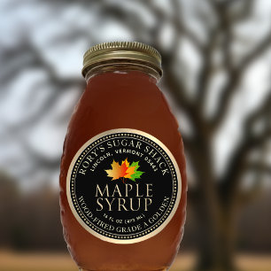 Sugar Maple Leaves Maple Syrup Gold Border Classic Round Sticker