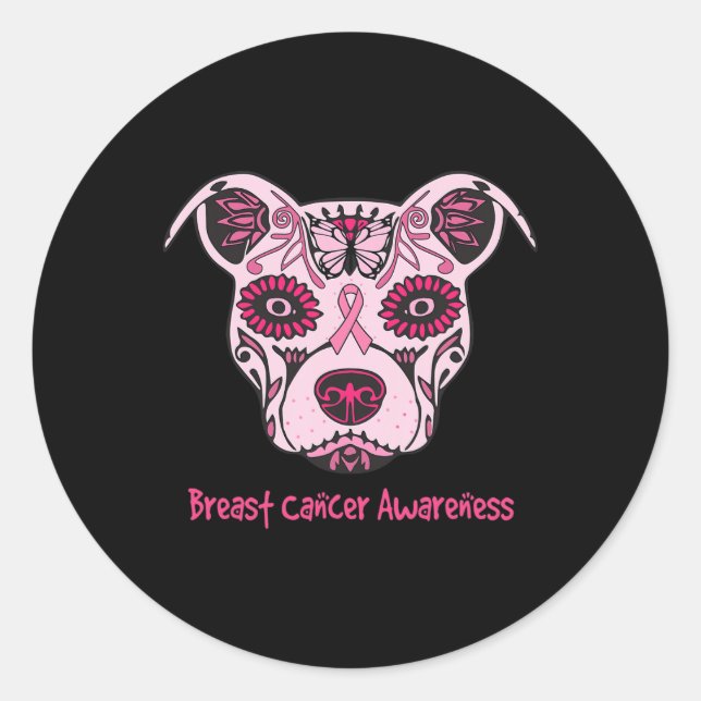Sugar Pitbull Dog Breast Cancer Awareness Day Of T Classic Round Sticker (Front)