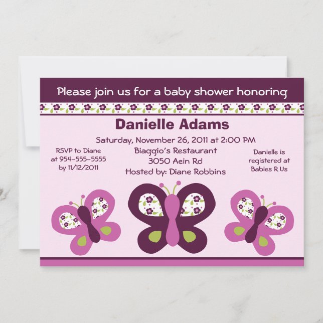 Sugar Plum Butterflies #2 Baby Shower Invitations (Front)