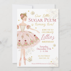 Sugar Plum Fairy Ballerina Birthday Invitation