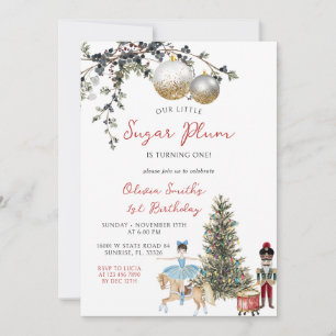 Sugar Plum Fairy Ballerina Nutcracker 1st Birthday Invitation