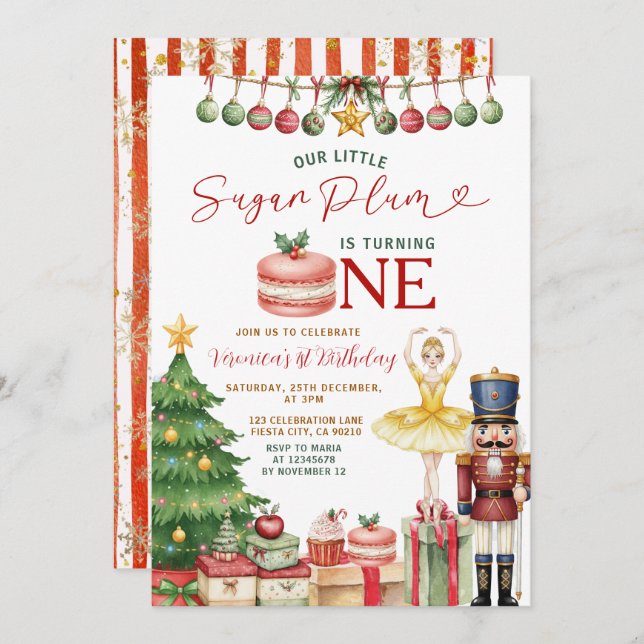 Sugar Plum Fairy Nutcracker Christmas Birthday Invitation (Front/Back)
