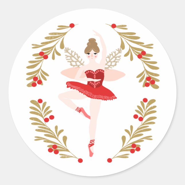 Sugar Plum Fairy Nutcracker Christmas Classic Round Sticker (Front)