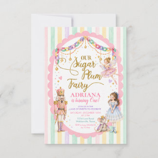 Sugar Plum Fairy Pastel Nutcracker First Birthday Invitation