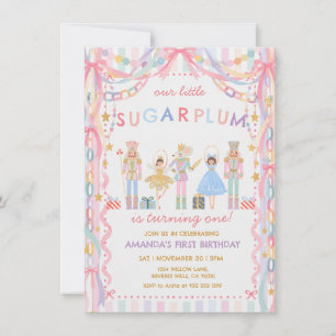 Sugar Plum Nutcracker Pastel First Birthday Invitation