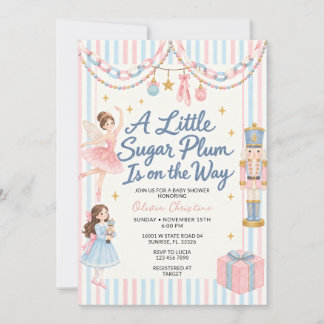 Sugar Plum Pink Blue Nutcracker Baby Shower Invitation